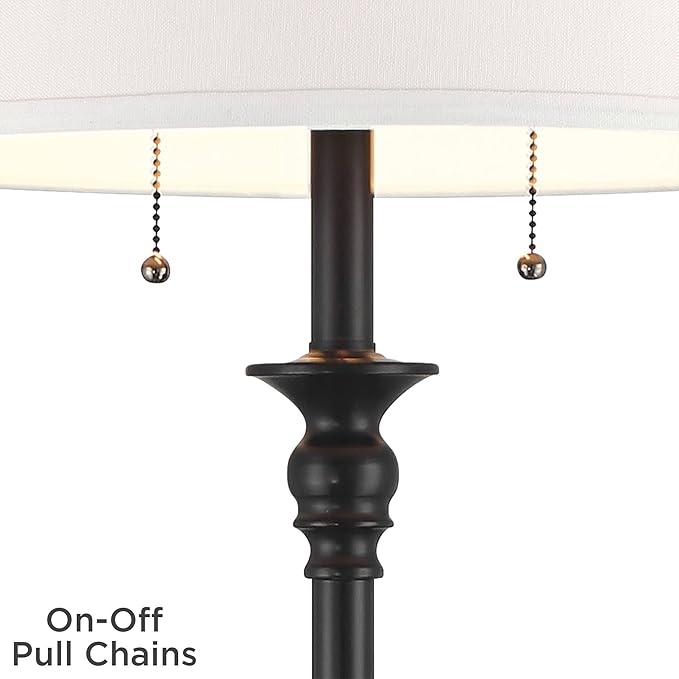 360 Lighting Spenser Traditional 58" Tall Standing Floor Lamp Skinny Pole Pull Chain Satin Black Metal Living Room Bedroom House Reading Office Home Decor Entryway Dining Indoor Family White Shade
