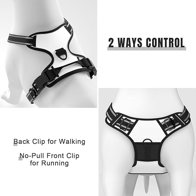 Rnivvi No Pull Dog Harness, Cute Reflective X-Large Sized Puppy Harness, Adjustable Soft Padded Vest for Large Dogs, Heavy Duty Pet Vest with Easy Control Handle for Walking Training, White