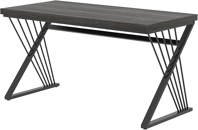 FOLUBAN Modern Home Office Desk, Rustic Wood and Metal Computer Desk, Writing Study Gaming Table PC Desks for Living Room Bedroom, Industrial Dark Gray, 53 inch