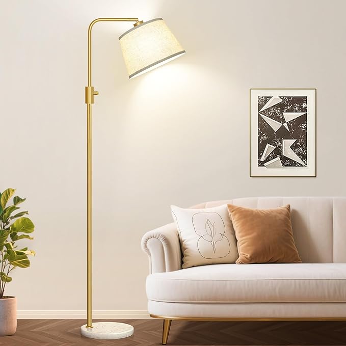 Nintiue Dimmable Gold Floor Lamp, 1000 LM LED Edison Bulb Included, Arc Floor Lamps for Living Room with Marble Base, Modern Standing Lamp Tall Lamps for Living Room Bedroom