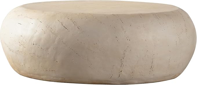 35.43" MgO Round Centre Coffee Table Vintage Faux Stone Sofa Pre-Modern Coffee Tables for Living Room Office Apartment,Beige