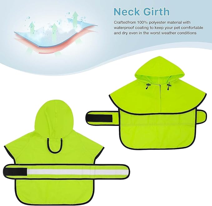 Dog Raincoat - Waterproof Reflective Dog Rain Jacket, Adjustable Hooded Doggy Rain Coats with Leash Hole, Lightweight Pet Slicker Poncho (XX-Large, Green)