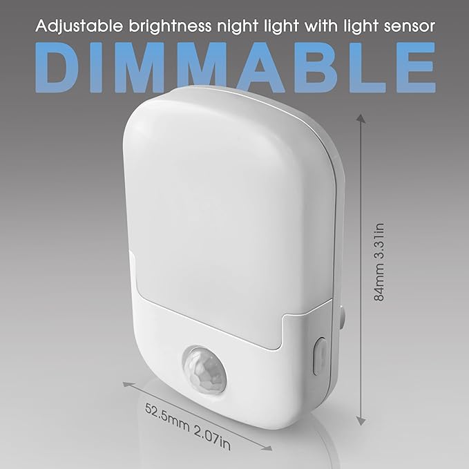 Briignite Blue Motion Sensor Dusk to Dawn Dimmable Led Night Light 2Pack for Kids, Bedroom, Kid Room, Bathroom