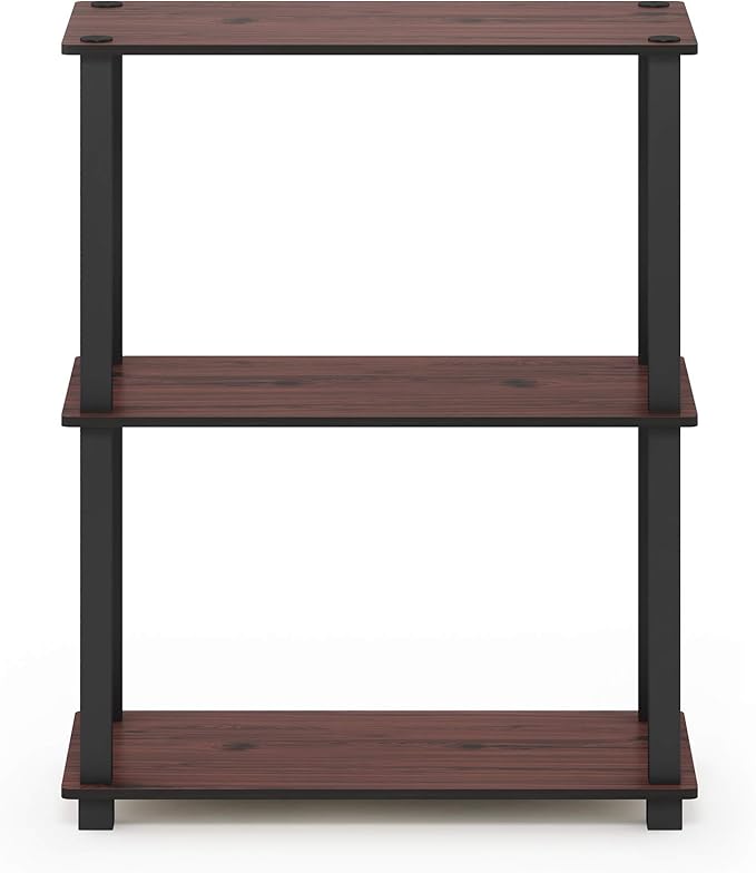 Furinno TURN-S-TUBE Storage Shelves, 3-Tier Book Shelf, Corner Shelf, Toolless Open Shelves, for Organization and Storage, Living Room, Garage, Home Office, Dark Cherry