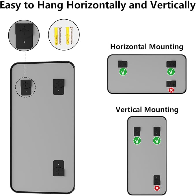 Koonmi Bathroom Mirror, 24X48 Brushed Black Metal Framed Wall-Mounted Mirror for Over Sink, HD Tempered Glass, Anti-Rust, Rounded Rectangle Mirror for Restroom, Bedroom, Hangs Horizontal or Vertical