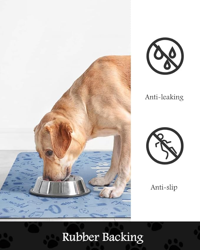 Pet Feeding Mat-Absorbent Dog Mat for Food and Water Bowl-No Stains Quick Dry Water Dispenser Mat-Dog Accessories Pet Supplies-Bowl for Messy Drinkers(PAW,17"x34"