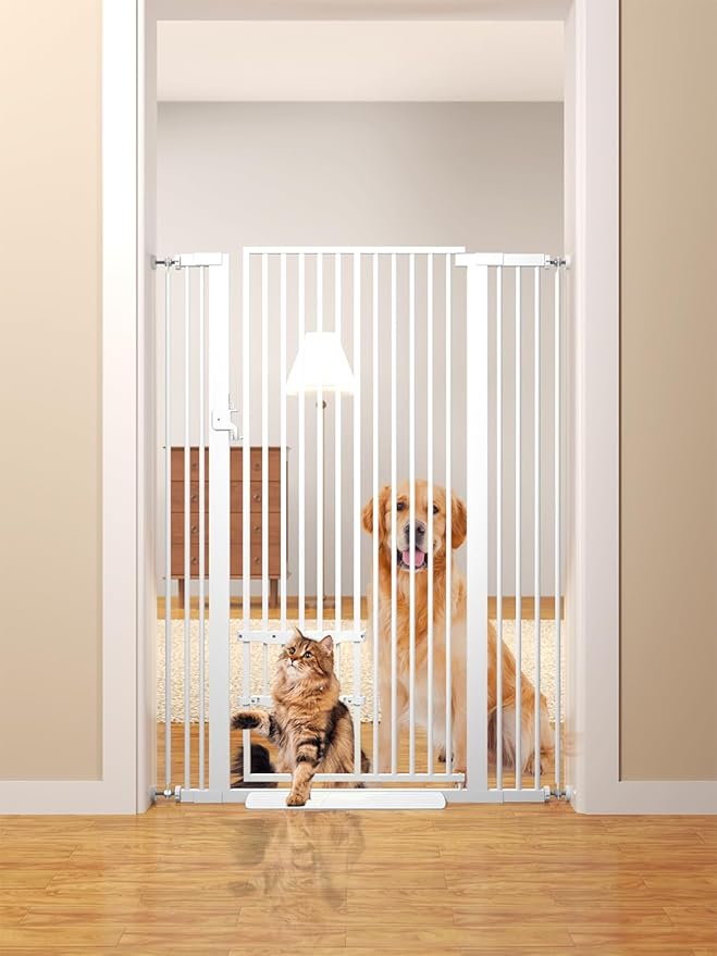 55.11" Extra Tall Cat Gate 29.5-40.6 Wide Cat Gate with Small Cat Door Safety Pet Gate NO Drilling Pressure Mount Kit for Cats and Dogs Indoor Doorways liveing Room Bedroom