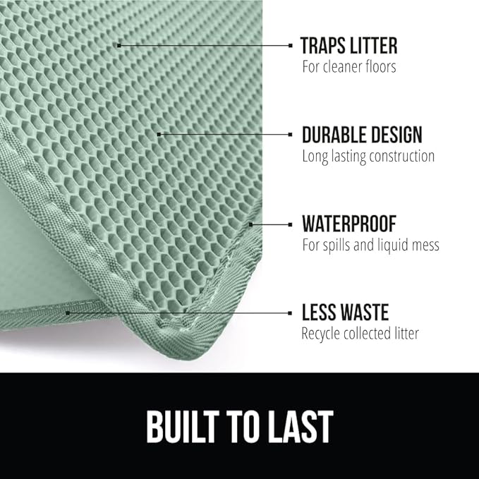GORILLA GRIP Honeycomb Cat Litter Box Mat, Two Layer Trapping Waste Mats, Soft On Paws, Litter Box Supplies and Essentials for Indoor Cats, Traps Excess, Water Resistant for Floors, 30x24 Sage