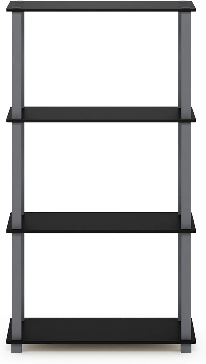 Furinno Turn-N-Tube 4-Tier Multipurpose Shelf Display Rack, Square Tube, Black/Grey