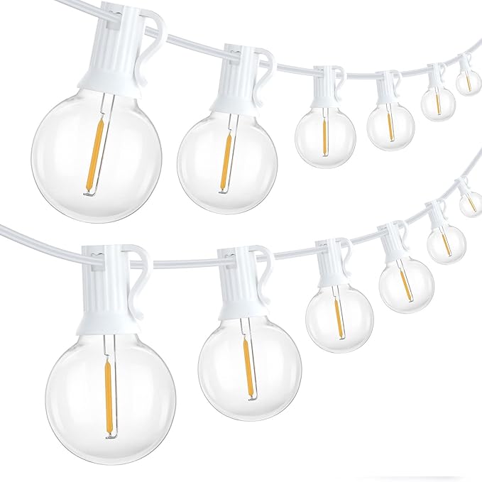 Mlambert 100Ft(2x50Ft) Outdoor String Lights, G40 Globe Patio Lights with 50+4 Waterproof Hanging LED Bulbs for Party Cafe Camping Outside-White Wire