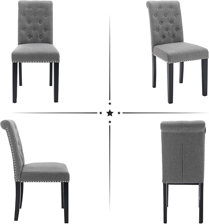 Westice Dining Room Chairs Set of 4 Upholstered Fabric Kitchen Chairs Dining Room Side Chair with Nailhead Trim and Rubber Wood Legs for Small Space Apartment, Gray