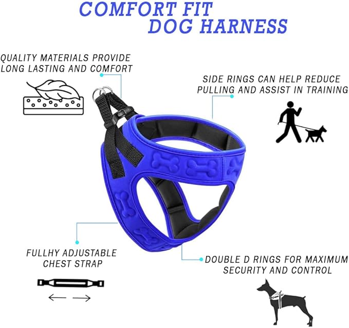 Comfort Fit No Pull Dog Harness – Adjustable Step-in Vest for Small, Medium & Large Dogs, Soft Padded with Leash Clips, Reflective Straps & Handle