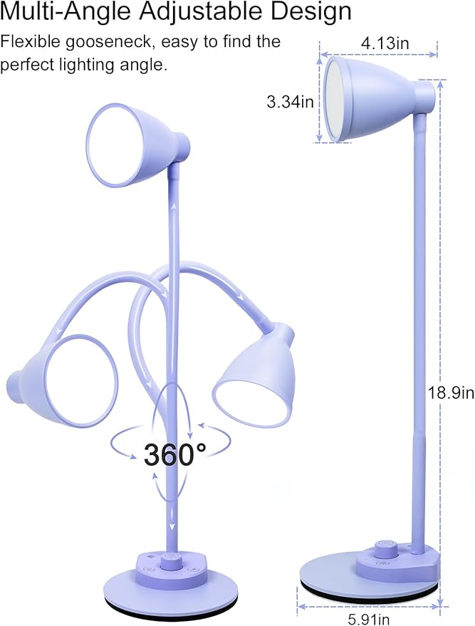 BOHON LED Desk Lamp with USB Charging Port, 3 Color Modes Fully Dimmable Reading Lamp, Auto Dimming Task Lamp, Flexible Neck Table Light for Office Dorm Bedside, Adapter Include