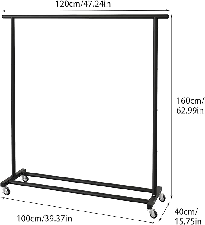 Buzowruil Metal Rolling Clothing Rack Adjustable Freestanding Garment Organizer with Wheels, Space-Saving Design for Home, Closet, Office, or Retail,Black