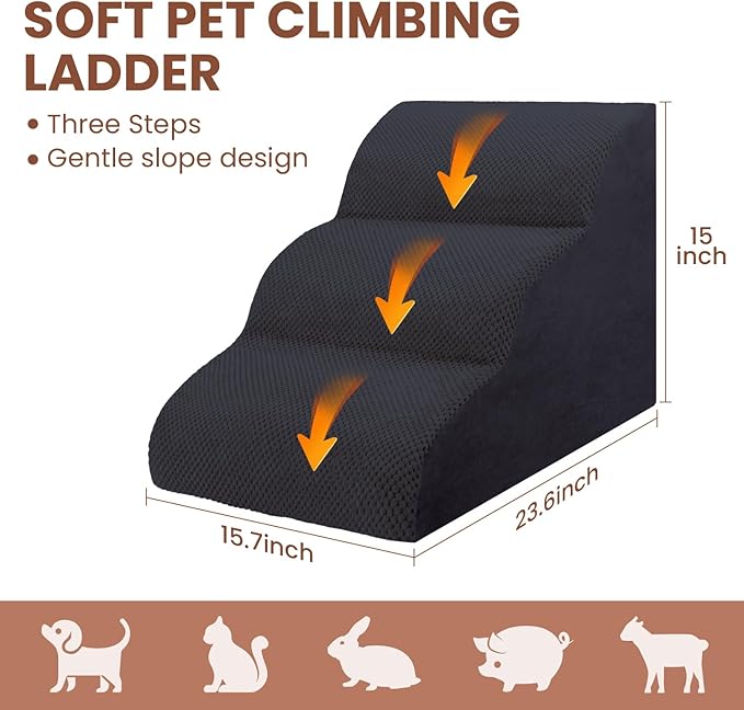 Dog Stairs for Small Dogs, 3 Tiers High Density Foam Dog Ramp, Extra Wide Non-Slip Pet Steps for High Beds Or Couch, Soft Foam Doggie Ladder for Dogs Injured, Older Pets, Small Cats