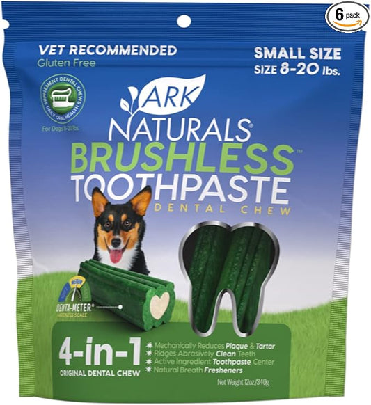 Ark Naturals Brushless Toothpaste, Dog Dental Chews for Small Breeds, Freshens Breath, Helps Reduce Plaque & Tartar, 12oz (Pack of 6)
