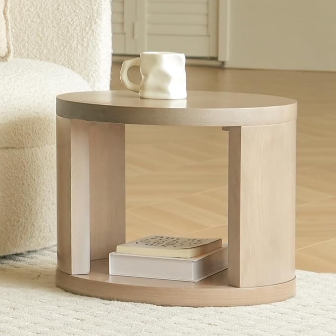 Round Nesting Coffee Table Set of 2, 31.5" Large and 18" Small Low Tables, Modern Wood Grain Tables for Living Room, Gray