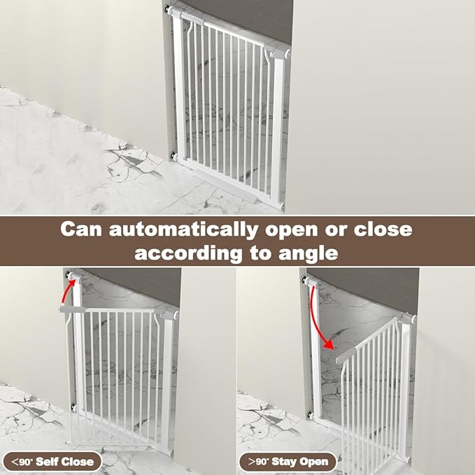 41-Inch Extra Tall Metal Baby Gate for Doorway, 76.8-79.5'' Pet Safe Gate with Expansion Kit, No Drilling Cat Fence Indoor, No Climb Child Door, White