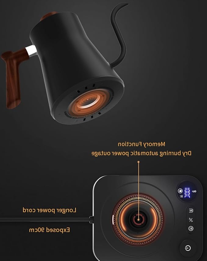 Gooseneck electric kettle,Auto Boil Detection, with Variable Temperature Control, Stainless Steel Inner, Ultra-Quiet 304 Stainless Steel,1200W Quick Heating, for Coffee, Tea & Milk, 0.9L