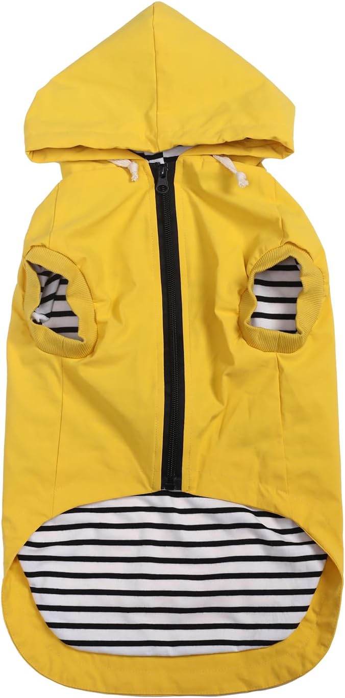 Dog Raincoat rain Jacket Dogs Waterproof fit for Small Medium Breeds Zipper Closure Pocket Storage in Cold Day - Yellow - XL
