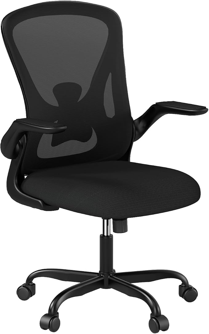 Sytas Ergonomic Desk Chair with Padded Flip up Arms and Supportive Lumbar Support, Breathable Mesh Home Office Chair with Comfortable Cushion for Home or Office(Black)