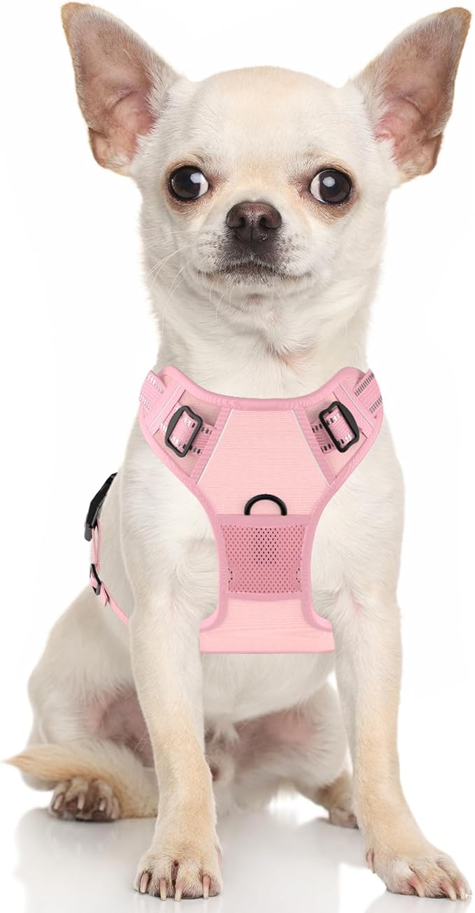 Rnivvi No Pull Dog Harness, Cute Reflective Small Sized Puppy Kitten Harness, Adjustable Soft Padded Vest for Small Dogs, Cats, Heavy Duty Pet Vest with Easy Control Handle for Walking, Pink