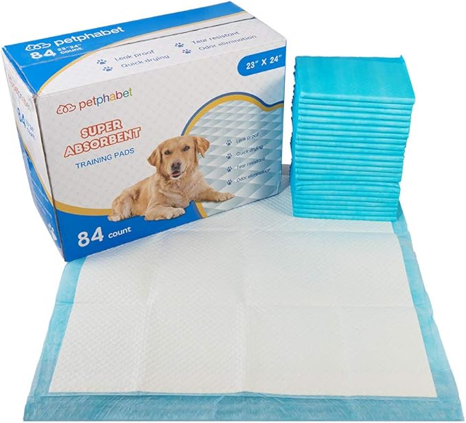 Petphabet Puppy Dog Training Potty Pads - 84 Count Box - 23" x 24" Large - Ultra-Absorbent Pet Pee Pads for Puppy Housebreaking (84 Pack)