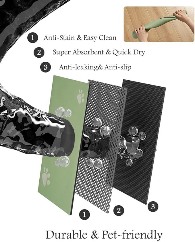 Pet Feeding Mat-Absorbent Dog Mat for Food and Water Bowl-No Stains Quick Dry Water Dispenser Mat-Dog Accessories Pet Supplies-Bowl for Messy Drinkers(Green,23"x34"