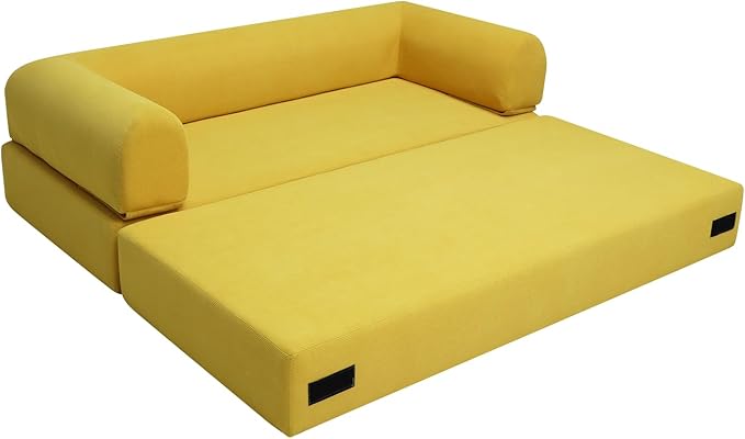 Fold Sofa Bed Couch Memory Foam Futon Sleeper Chair Guest Bed and Fold Out Sofa, Couch for Living Room Corner Chair Bedroom (Yellow)