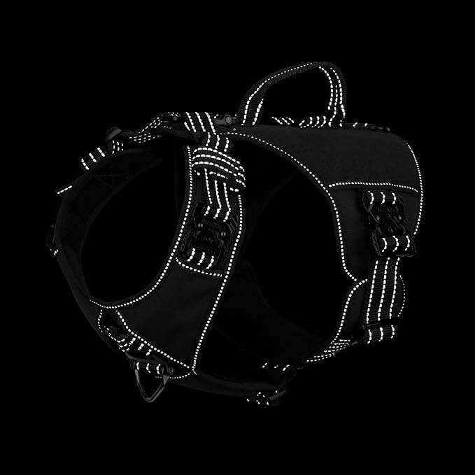 ICEFANG GN8 Tactical Dog Harness with 4X Metal Buckles for Medium Sized Dogs,Reflective in Training Walking K9 Vest,No-Pull Front Leash Clip,Adjustable Pet Harness (Black, Medium (Pack of 1))