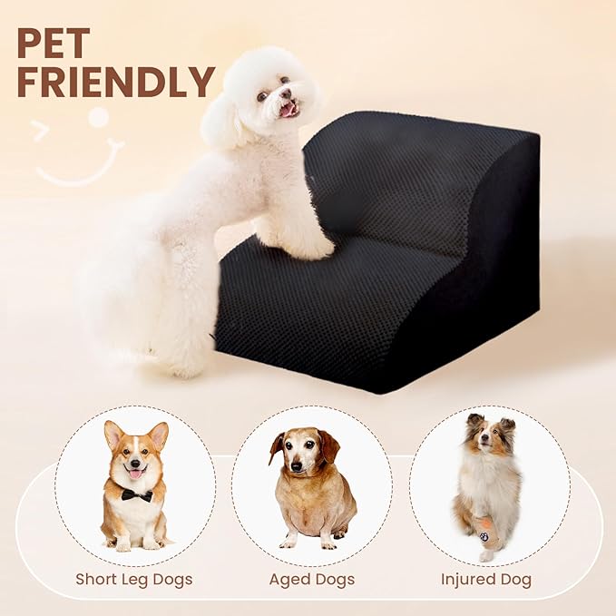 Dog Stairs for Small Dogs, High Density Foam Dog Ramp, Extra Wide Non-Slip Pet Steps for High Beds Or Couch, Soft Foam Doggie Ladder for Dogs Injured, Older Pets, Small Cats