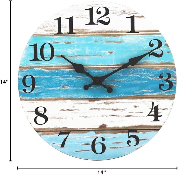 CHYLIN Nautical 14 Inch Wall Clock, Blue Ocean Theme, Silent Sweep Movement, Easy to Read, Good Gift