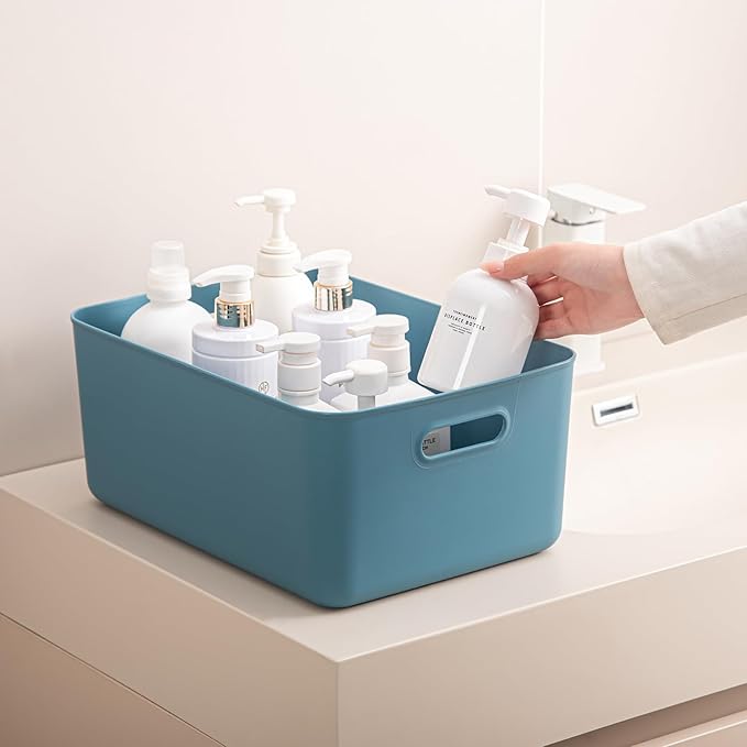 Plastic Storage Bins with lids,Storage Baskets,Container with handle,Storage Organizer Bins for Shelves,Office,Bedrooms,Closets, Cabinets(Blue, 3M)