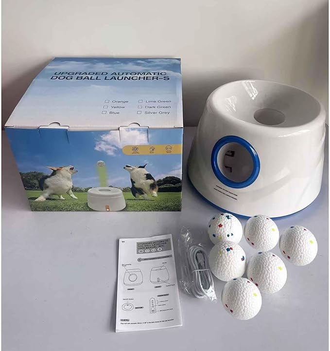 Dog Ball Thrower Launcher,Automatic Ball Launcher for Dogs with 3 Launching Distance 20-45FT,6 2.3 Inch ETPU Tennis Balls,Interactive Dog Toys Indoor Outdoor Ball Thrower Machine for Small/Medium Dogs