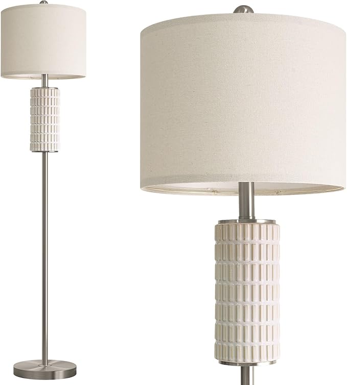 PoKat Silver Ceramic Floor Lamp for Living Room Bedroom, 64" Modern Tall Standing Lamp with Rotary Switch, Traditional Living Room Lamp for Corner, Home Office, Nursery