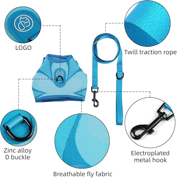 EVERKING Cat Harness and Leash Set, New Fly Fabric, Soft and Breathable, Adjustable cat Walking Jacket, Fashionable cat Vest (Blue, M(Neck 8.66"-12.6", Chest 12.6"-20.87", 12-19lbs))