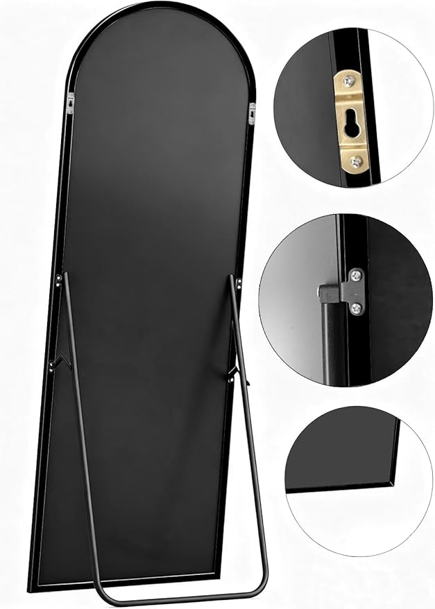 Arched Full Length Mirror,56" L x 15" W Floor Mirror, Aluminum Alloy Frame, Shatterproof Glass - Free Standing, Leaning or Wall Mounted for Bedroom, Living Room, Entryway, Modern Home (Black)