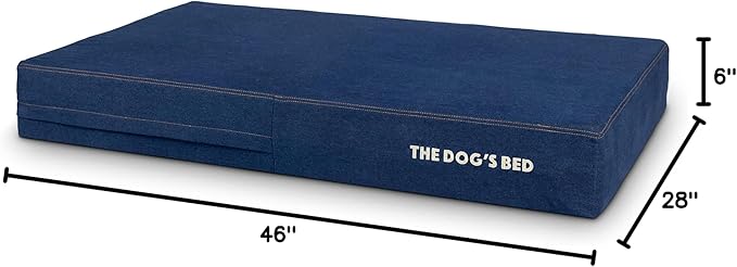 The Dog’s Bed Orthopedic Memory Foam Dog Bed, XL Blue Denim 46x28, Pain Relief for Arthritis, Hip & Elbow Dysplasia, Post Surgery, Lameness, Supportive, Calming, Waterproof Washable Cover