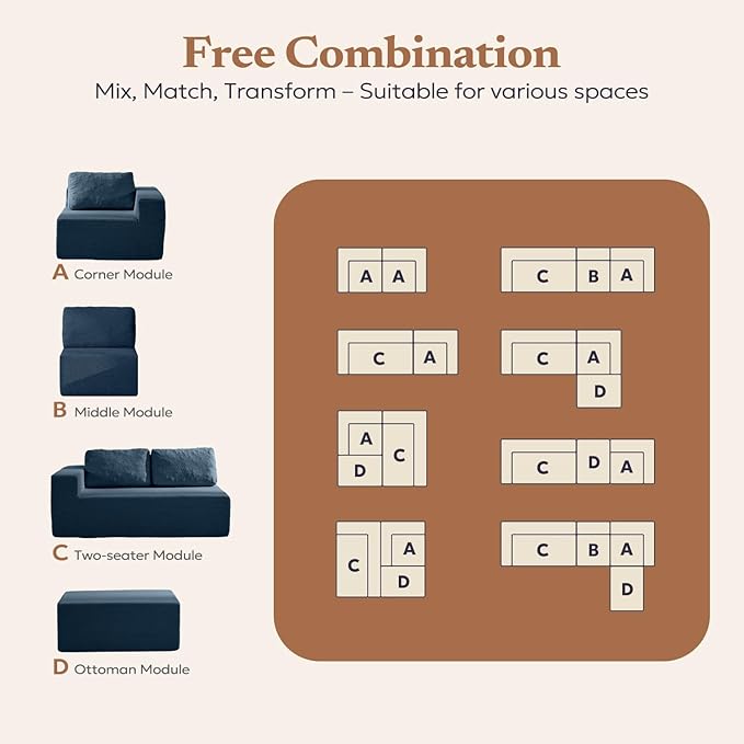 30" Modular Upholstered Foam Couch, Upholstered Floor Sofa Couch with Pillow, Bean Bag Chair for Bedroom Living Room, No Assembly Required (Blue, Teddy Boucle)