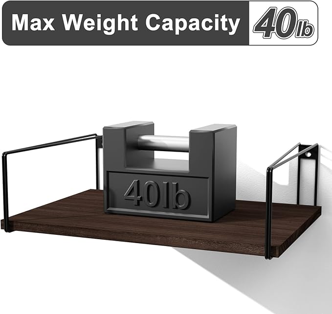 SRIWATANA Wide Floating Shelves, Rustic Wood Wall Shelves Set of 2, Wall Mounted Shelves with Large Capacity for Many Rooms Decor, Dark Walnut