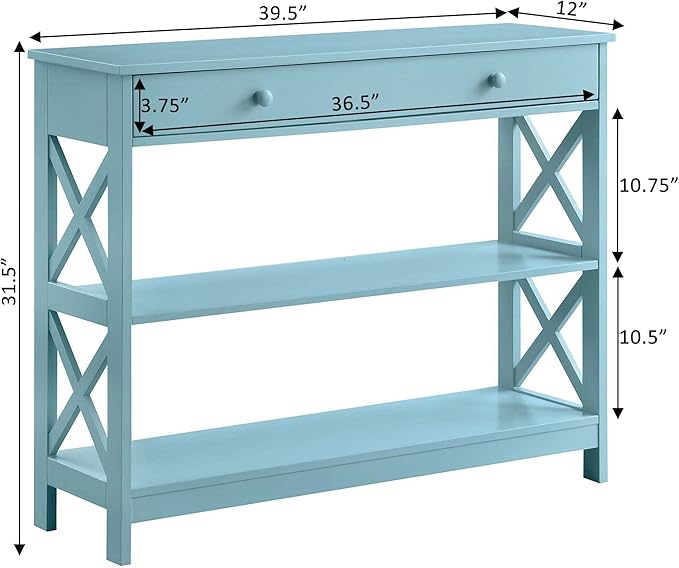 Convenience Concepts Oxford 1-Drawer Console Table 39.5" - Farmhouse Sofa Display with Storage Shelf For Living, Family, & Dining Room, Modern Entryway Hall Table for Kitchen, Bedroom, Sea Foam Blue