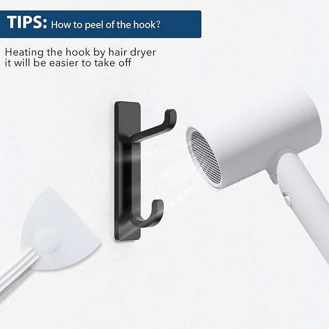 pickpiff Wall Hooks for Coat and Towel: 13LB Adhesive Door Hanger Stick on, Black 6 Pack