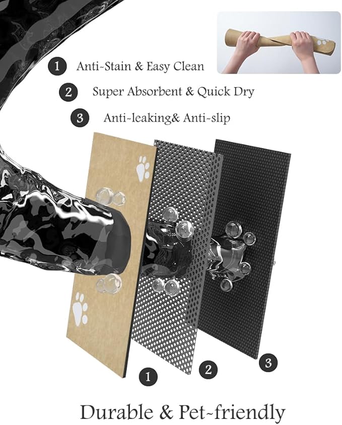 Pet Feeding Mat-Absorbent Dog Mat for Food and Water Bowl-No Stains Quick Dry Water Dispenser Mat-Dog Accessories Pet Supplies-Bowl for Messy Drinkers(Beige,23"x34"