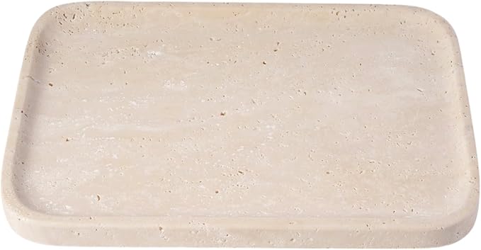 Travertine Vanity Tray, Stone Bathroom Tray for Countertop, 14'' Marble Decorative Dresser Trays, Large Serving Trays for Kitchen Counter, Storage for Kitchen Sink, Perfume, Jewelry Holder
