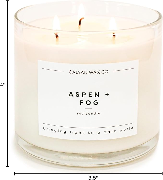 Calyan Wax Co. Aspen & Fog 3 Wick Scented Candle - 43 Hour Burn - Luxury 3 Wick Soy Candles - Non Toxic Soy Wax Candles - Long Lasting Large Glass Jar Candle for Home - 14.9oz