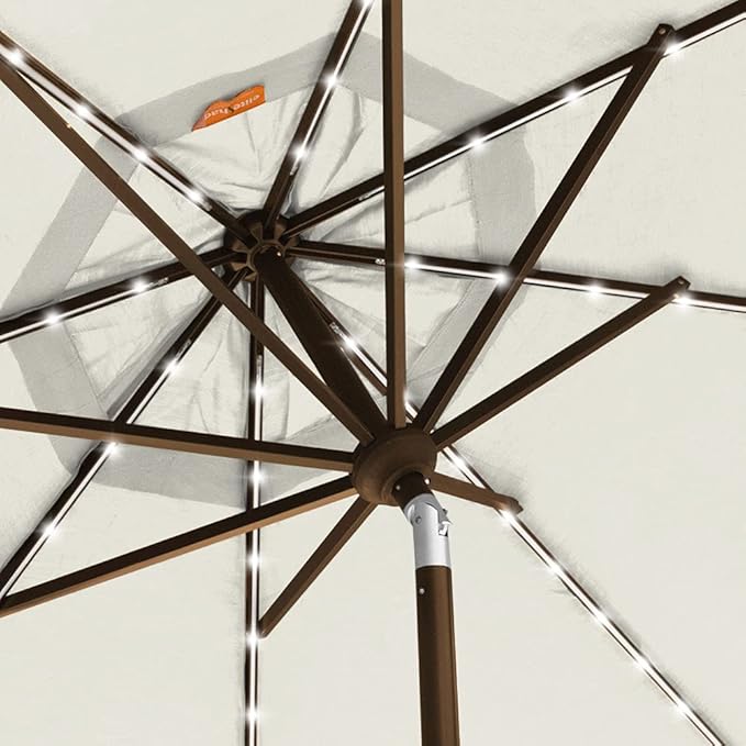 EliteShade USA 10-Year-Non-Fading Solar 9ft 3 Tiers Market Umbrella with 80 LED Lights Patio Umbrellas Outdoor Table with Ventilation,Natural