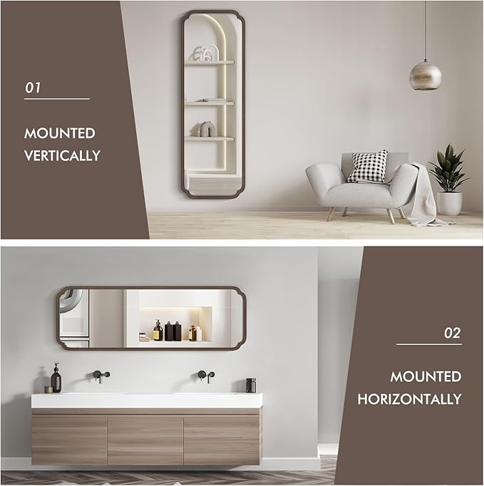 WallBeyond Full Length Mirror Wall Mounted 65"x22", Rustic Wooden Frame Floor Mirror, Large Full Body Mirror for Bedroom, Leaning or Hanging Against Wall (Walnut Solid Wood)