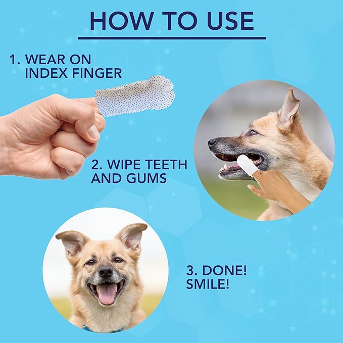 NOVEHA 50PCs Pets Dental Finger Wipes for Dogs & Cats | Freshens Breath, Reduces Plaque | Healthier Gums | Clean Teeth No Toothbrush | Vet Recommended Effective Natural Oral Care | Mint Flavor