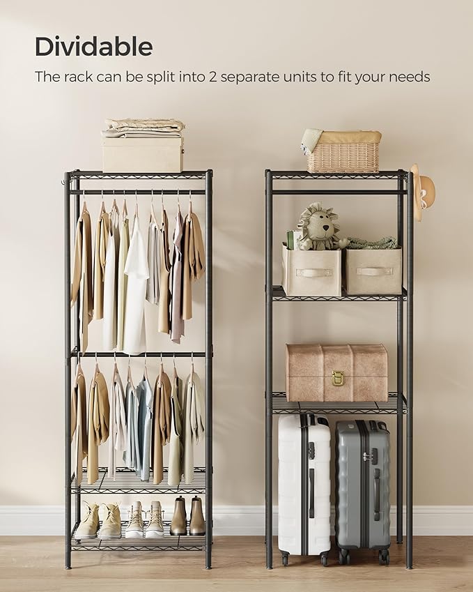 SONGMICS Portable Wardrobe Closet Heavy Duty Clothes Rack, Freestanding Closet Organizer,15.8 x 68.9 x 70.9 inches,Metal Garment Rack with Adjustable Wire Shelves, Dividable, Ink Black ULGR431B01