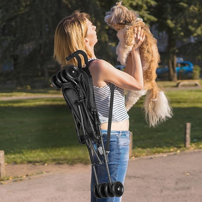 Wedyvko Umbrella Dog Stroller, Foldable Pet Stroller for Small Dogs Cats, with Carrying Strap and Cup Holder, Dog Poop Bags & Dispenser, Multicolor (Black)